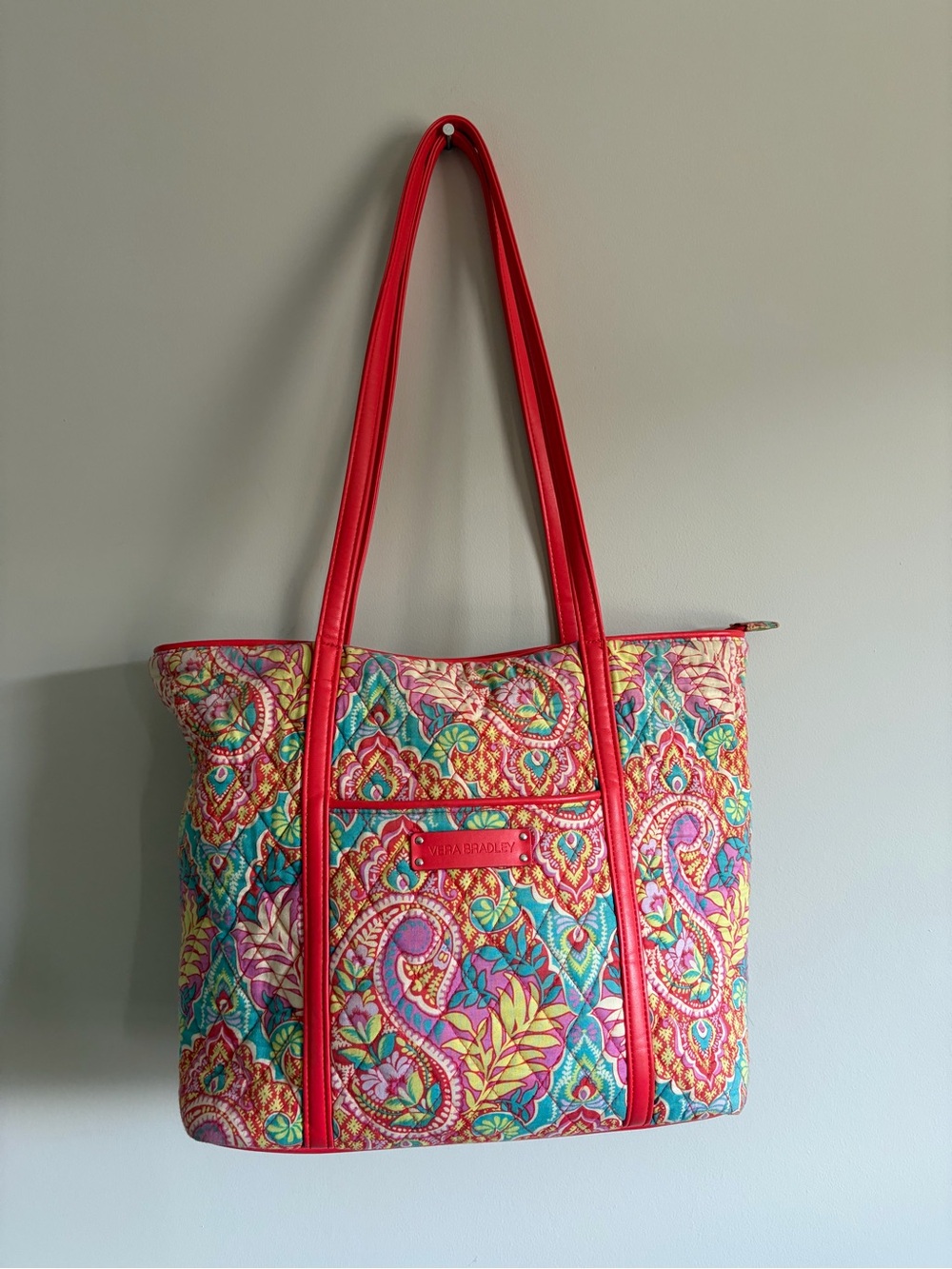 Vera Bradley Bright Red Multicolor Paisley Quilted Tote